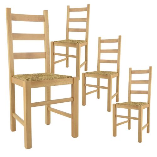 Orta - Lot De 4 Chaises Naturelles Et Assises En Paille
