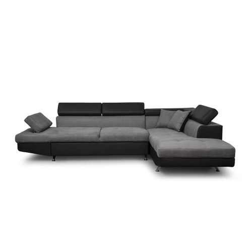 Canapé D'angle Rio Convertible Avec Coffre En Microfibre Et Simili - Angle Droit, Gris / Noir