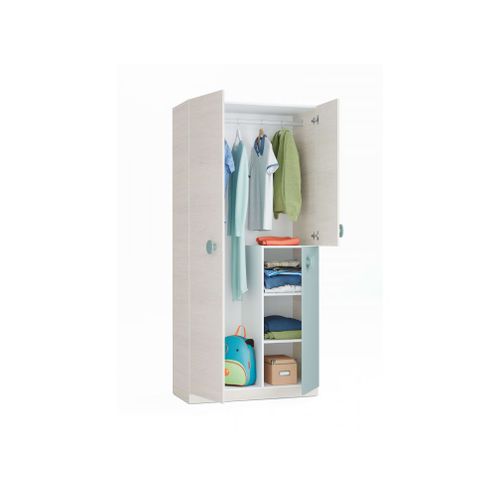 Armoire Enfant Cyann 3 Portes L90cm X H200cm - Blanc / Turquoise