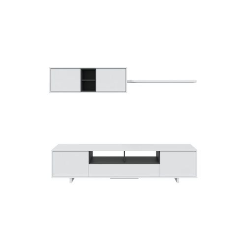 Meuble Tv Hugo 3 Portes Et 1 Niche Avec Étagère Murale L200cm - Blanc