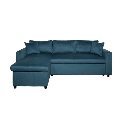 Canapé D'angle Maria Réversible Et Convertible Avec Coffre En Velours - Bleu