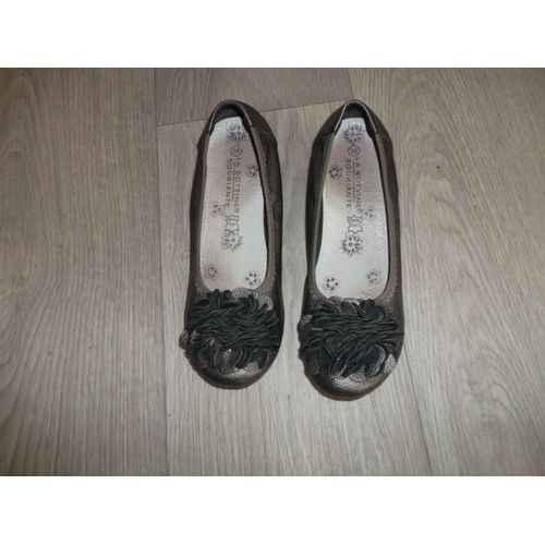 Chaussures Talon Compensé Cuir Gris Souris Pompons La Botine Souriante - 38