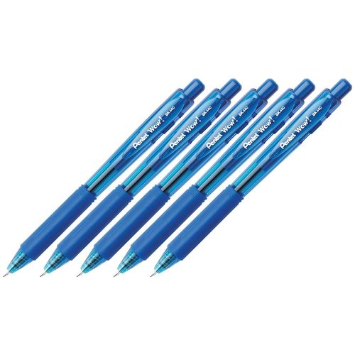 Pentel Lot De 5 Stylos À Bille Rétractable Wow Bk440 Bleu