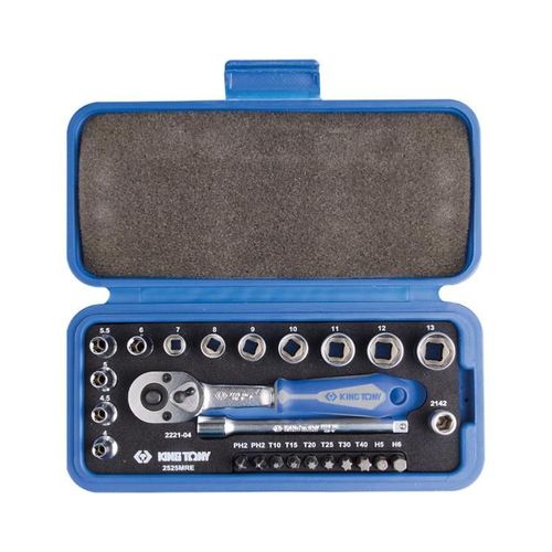 COFFRET CLIQUET + DOUILLES 6 PANS ET EMBOUTS 1/4 - KING TONY