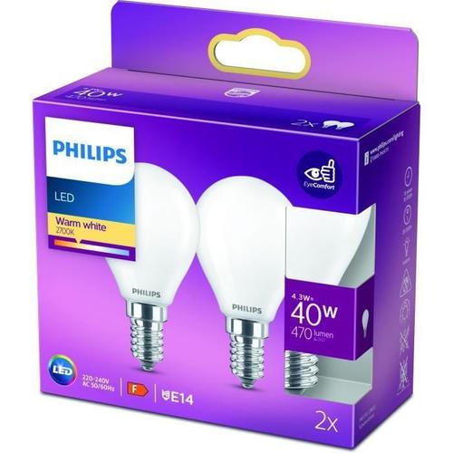 Philips Led Classic 40w Sphérique E14 Blanc Chaud Dépolie Non Dimmable Lot De 2