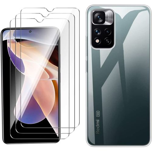 Housse Pour Xiaomi Redmi Note 11 Pro Coque Silicone + [3 Pezzi] Film Protection Verre Trempé, Transparent Souple Forte Protection Tpu Cover Case Etui Bumper Coque(6.67"") - Clear