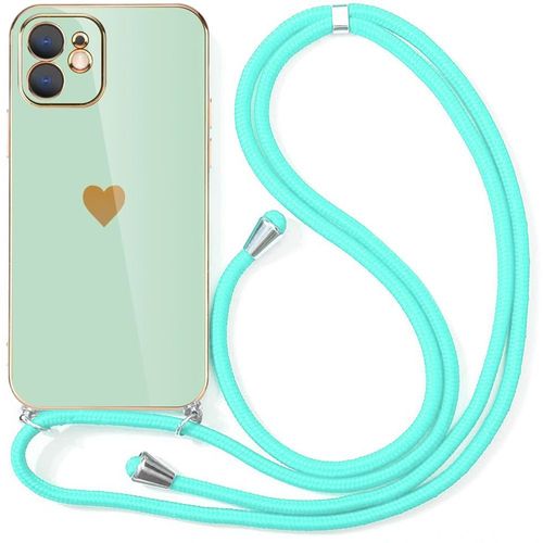 Coque Chaîne De Portable Pour Iphone 12 (6,1'') Turquoise Motif Coeur Amour-Mignon Antichoc Luxe Tpu Souple