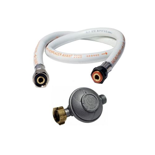 Kit detendeur 28 mbar vissable gaz Butane + Tuyau gaz flexible 2 m à embouts vissables Chauffages Cuisinières Rechauds Gaz