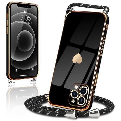 Coque Collier Cordon Pour Iphone 13 Pro Max (6,7'') Noir Luxe Anti-Rayure Motif Coeur Antichoc Tpu Amour-Mignon