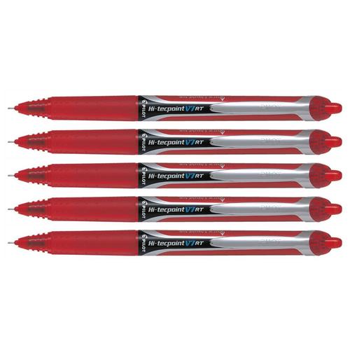 Pilot Lot De 5 Stylos Roller À Encre Rétractable Hi-Tecpoint V7 Rt Trait 0,5 Mm Rouge