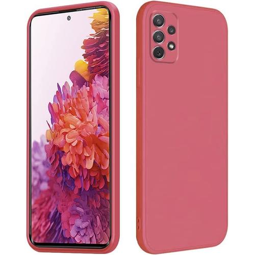 Compatible Avec Coque Samsung A33 5g, Samsung Galaxy A33 Protection Des Bords Droits, Silicone Liquide Case Ultra Mince Antichoc Original Rose Housse (Samsung A33 5g, Rose Rouge)