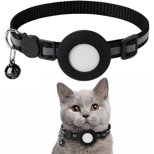 Airtag Collier Chat,Réglable Réfléchissant Collier 22-35cm Avec Clochette Et Boucle De Sécurité,Collier Chat Anti Étranglement,Collier Chats Avec Support Etanche Airtag (1pièce, Noir)