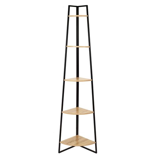Etagère D'angle 5 Niveaux En Mdf Et Métal - Noir Et Beige