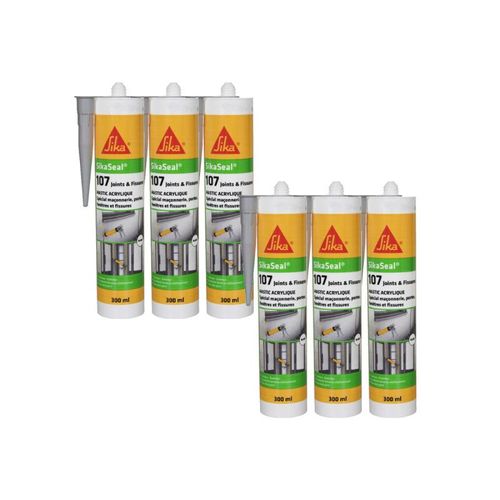 Lot de 6 mastics acryliques SIKA Sikaseal 107 Joint et fissure - Gris - 300ml