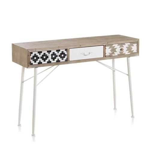 Console 3 Tiroirs Motifs Géométriques Bois/Blanc/Noir - Amber