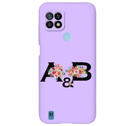 Coque Violet Realme C21y Et C25y Avec Vos Initiales Personnalisees Et Fleur Rouge