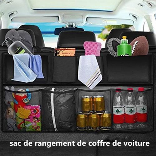 Coffre De Rangement Voiture,Accessoire Voiture, [90 * 46 Cm Double Capacité] Équipé De [Elastic Net & Velcro] Le Meilleur Rangemen