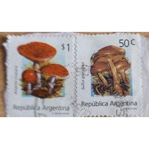 Deux Timbres Argentins Oblitérés, Représentant Des Champignons