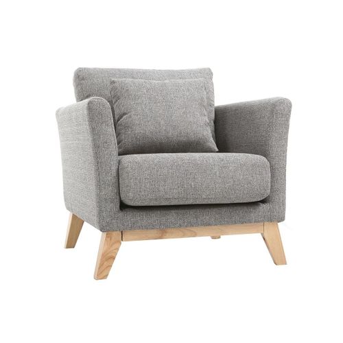 Fauteuil Scandinave Déhoussable Gris Clair Et Pieds Bois Clair Oslo