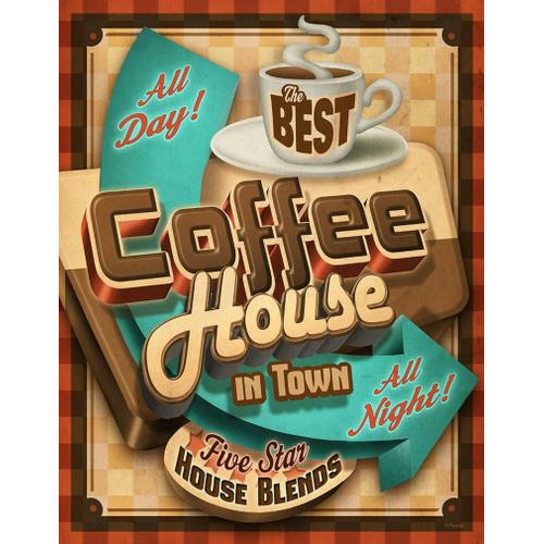 Plaque Best Coffee House In Town 41x32 Cm Tole Usa Style Diner Americain
