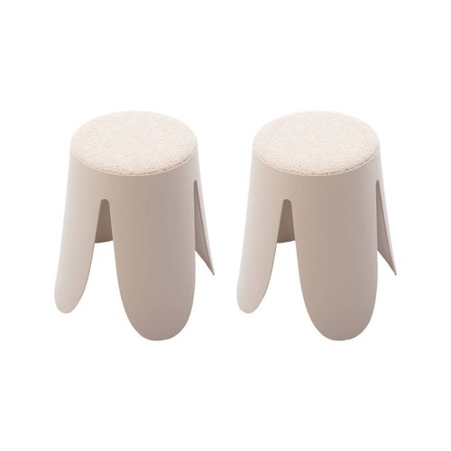 2 Tabourets Empilables Beige, Bouclette Texturée