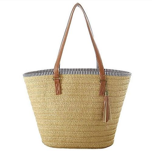 Simple Sac Paille Femmes Sac ? Bandouli?re Sacs Port?s ?paule Fourre-tout Glands Cabas Osier Plage Vacances Zipper