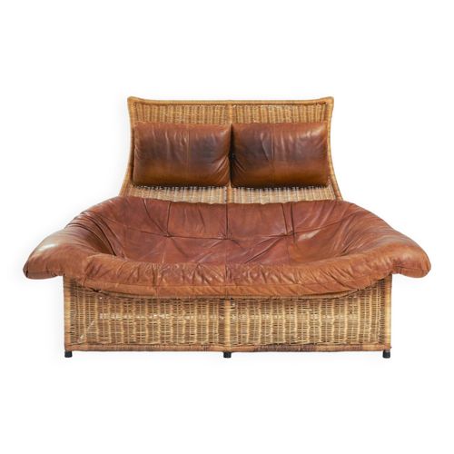 Canap Rock Gerard Van Den Berg En Cuir De Rotin Annes 1970 Marron
