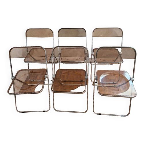 Lot De 6 Chaises Plia Par Giancarlo Pirreti Pour Castelli Annes 60 Transparent