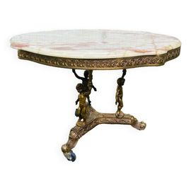 Table Basse Angelots Bronze Et Marbre Dore