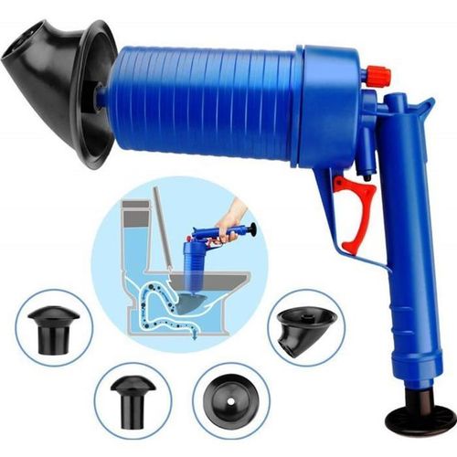 Déboucheur canalisation nettoyage pompe haute pression outil de piston de toilette avec 4 adaptateurs pour WC cuisine salle de baig