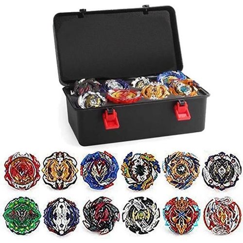 12 Nouvelles Toupies Avec 2 Lanceur Burst Turbo, Jouet Arena?Gyro Pocket Box Pro (Noir)-Cadeau Pour Enfants