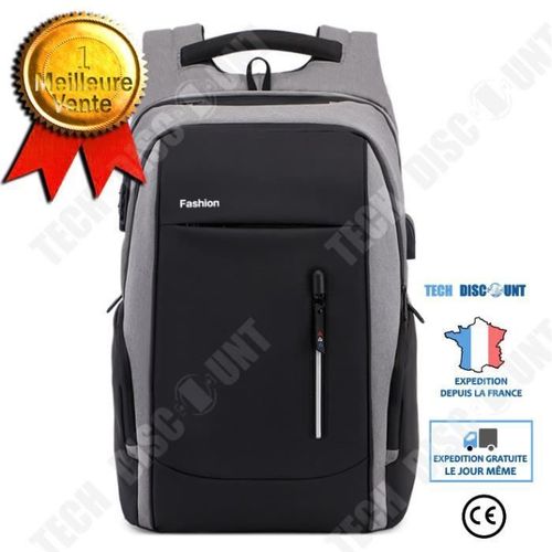 TD® Sac A Dos Ordinateur 17.3 Pouces Hommes Sac Antivol Avec deux USB Port Gris