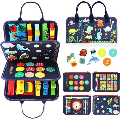 Busy Board Jouet Montessori Pour Bébé De 1, 2, 3 Et 4 Ans - Jouets D'activité Et De Développement Pour Enfants, Jouet De Voyage Pour Avion Et Voiture, Pour Garçons Et Filles (Bleu/P4)
