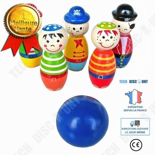Td? Lot De Quille Color?Es En Bonhomme Jouet Pour Enfants Bois Boule De Bowling Quille Dr?Le Enfant Jeu De Plein Air Accessoire