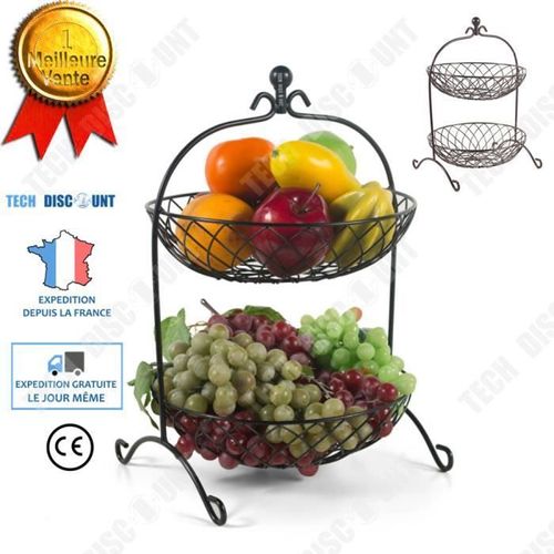 TD® Panier de Stockage de Fruits Corbeille à Fruits 2 étages avec Porte Bananes Ligne Coupe d'arbre fruitier en Fer forgé européen B