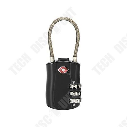 TD® TSA Cadenas à Code 3 Chiffres serrure à combinaison Bagage Sans Clé NOIR - Cadenas de voyage avec verroullage code et cable