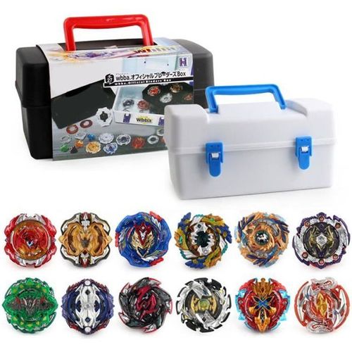 12 Nouvelles Toupies Avec 2 Lanceur Burst Turbo,Jouet Arena,Gyro Pocket Box Pro (Noir)-Cadeau Pour Enfants