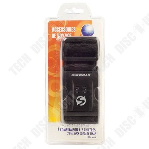 TD® Sangle à bagage avec serrure 2 chiffres - Noir Accessoire de voyage pour valise et bagages