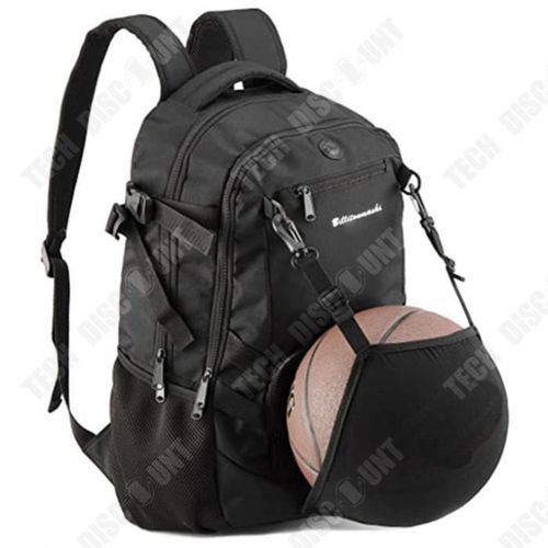 TD® Sac à Dos Sport avec Pliable Basketball Football Net Sac Skate-board Sac à Doc Ordinateur Portable avec Pris USB Noir
