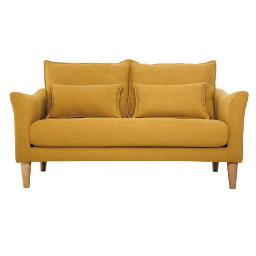 Canapé Scandinave 2 Places Tissu Effet Velours Jaune Moutarde Kate