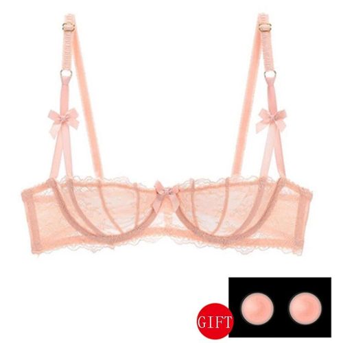 Soutien-Gorge Demi-Tasse Pour Femmes,Lingerie Sexy,Grande Taille,Balconnet Transparent,Broderie Transparente,Haut En Dentelle,Rouge,Rose,Blanc,Noir - Type Rose-80a