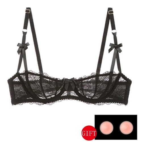 Soutien-Gorge Demi-Tasse Pour Femmes,Lingerie Sexy,Grande Taille,Balconnet Transparent,Broderie Transparente,Haut En Dentelle,Rouge,Rose,Blanc,Noir - Type Black-70e