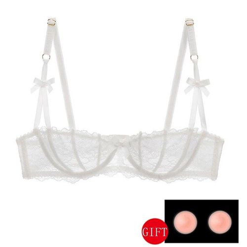 Soutien-Gorge Demi-Tasse Pour Femmes,Lingerie Sexy,Grande Taille,Balconnet Transparent,Broderie Transparente,Haut En Dentelle,Rouge,Rose,Blanc,Noir - Type White-65a