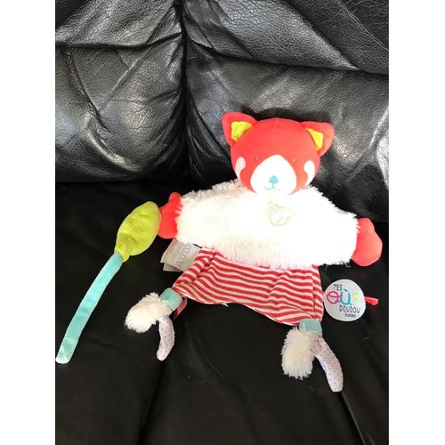 Doudou & Compagnie Tatoo T'es Ou Chat Rouge Orange Ballon Vert 27cm 