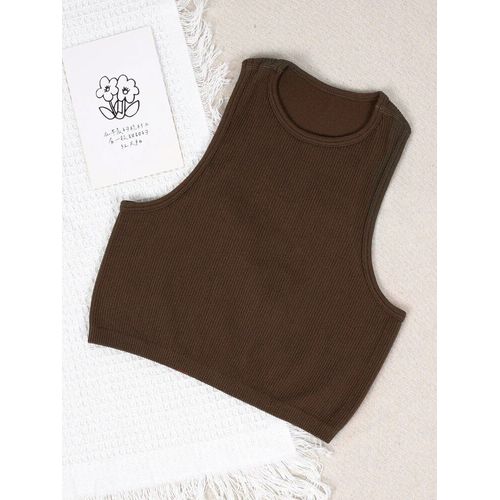 Haut De Sport Côtelé Pour Femmes,Haut De Gymnastique,Haut De Fitness,Push Up,Gilet De Course,D'entraînement Sans Coussinet - Type Brown-L