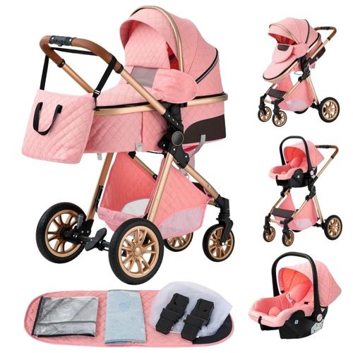 Poussette 3 En 1 Bébé Combinée Siège-Auto Nacelle Trio Réversible Réglable Haute Qualité Roues Increvables Canne Gris Bleu