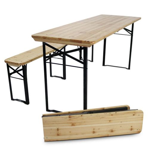 Ensemble Brasserie Table + 2 Bancs Pliants En Bois 180 Cm