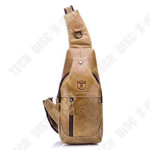 TD® Sac en cuir de vache casual-bandouliière en cuir avec accrochage poitine-sac en forme de banane grand stockage