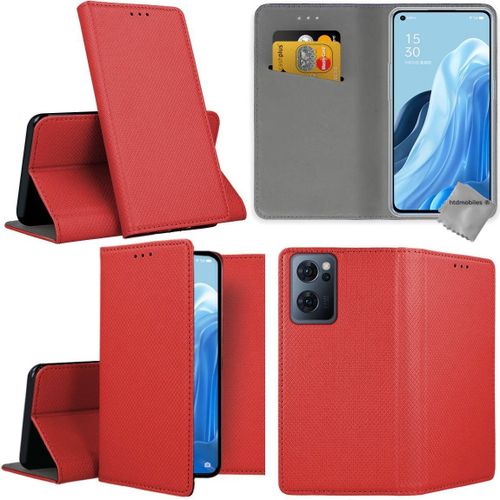 Housse Etui Coque Pochette Portefeuille Pour Oppo Reno 7 5g / Find X5 Lite + Verre Trempe - Rouge Magnet