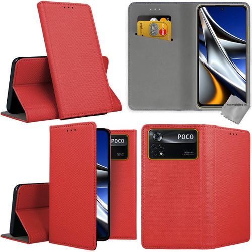 Housse Etui Coque Pochette Portefeuille Pour Xiaomi Poco X4 Pro 5g + Film Ecran - Rouge Magnet